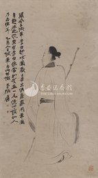 中华民国乙酉年张大千太白行吟图条幅