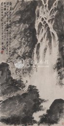 1964年傅抱石李白诗意画《题舒州司空山瀑布》条幅