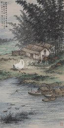 1963年袁松年李白诗意画《秋浦歌》条幅