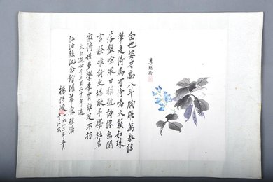 1982年李瑞玲画扁豆花杨伯峻题诗镜片