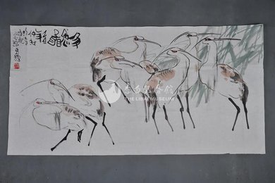 1985年谭昌镕白鹭图横幅