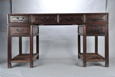 清大理石嵌面紫檀写字方桌