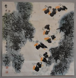 2007年祝涛竹鸭图斗方