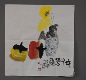 2013年叶瑞琨、蔡寅坤合画“世世有花香”斗方