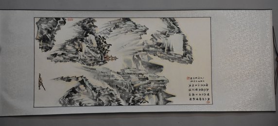2015年谢麟李白诗意《黄鹤楼送孟浩然之广陵》卷轴