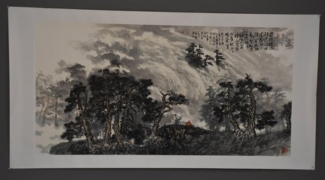 2017董文忠绘画《听蜀僧睿弹琴》横批