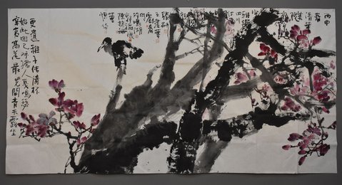 2016年颜泉等8人合画辛夷花横幅