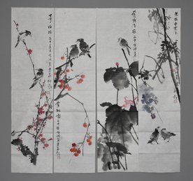 2016年邓鸣湖花鸟四屏