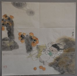 2016胡冰绘画《孩童图》斗方