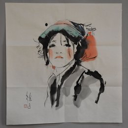2016徐匡绘画《少数民族少女》斗方