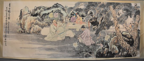 2005吴休衣惠春曹瑞华刘旭等七人合画《李白醉酒图》横批