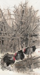 2025年艾玲绘画《红冠点寒林-拟太白诗意》