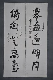 1985年林锴行书“举杯·倚剑”对联