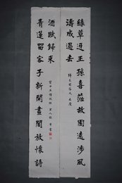 1991年张泽行书“绿草·青莲”对联