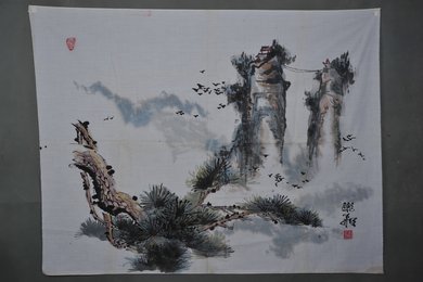 1984年胡鹏飞窦团山图绢本横幅